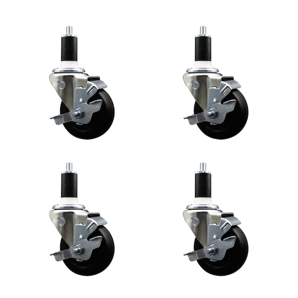 Service Caster 3.5'' SS Soft Rubber Swivel 1-3/8'' Expanding Stem Caster Set with Brake, 4PK SCC-SSEX20S3514-SRS-TLB-138-4 - main